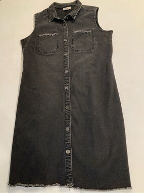Style & Co 14P Black Denim Dress Petite 14 Sleeveless Frayed Edges